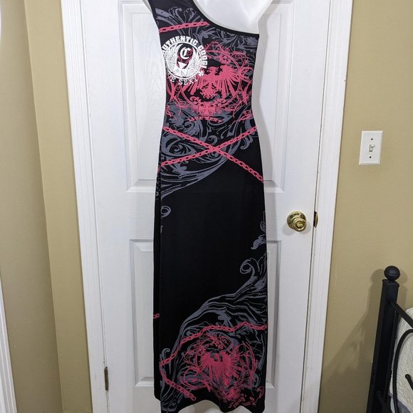 COOGI Black One Shoulder LIVE SEXY Chains Rhinestone Studs Maxi Dress - S* NWT - Picture 8 of 15